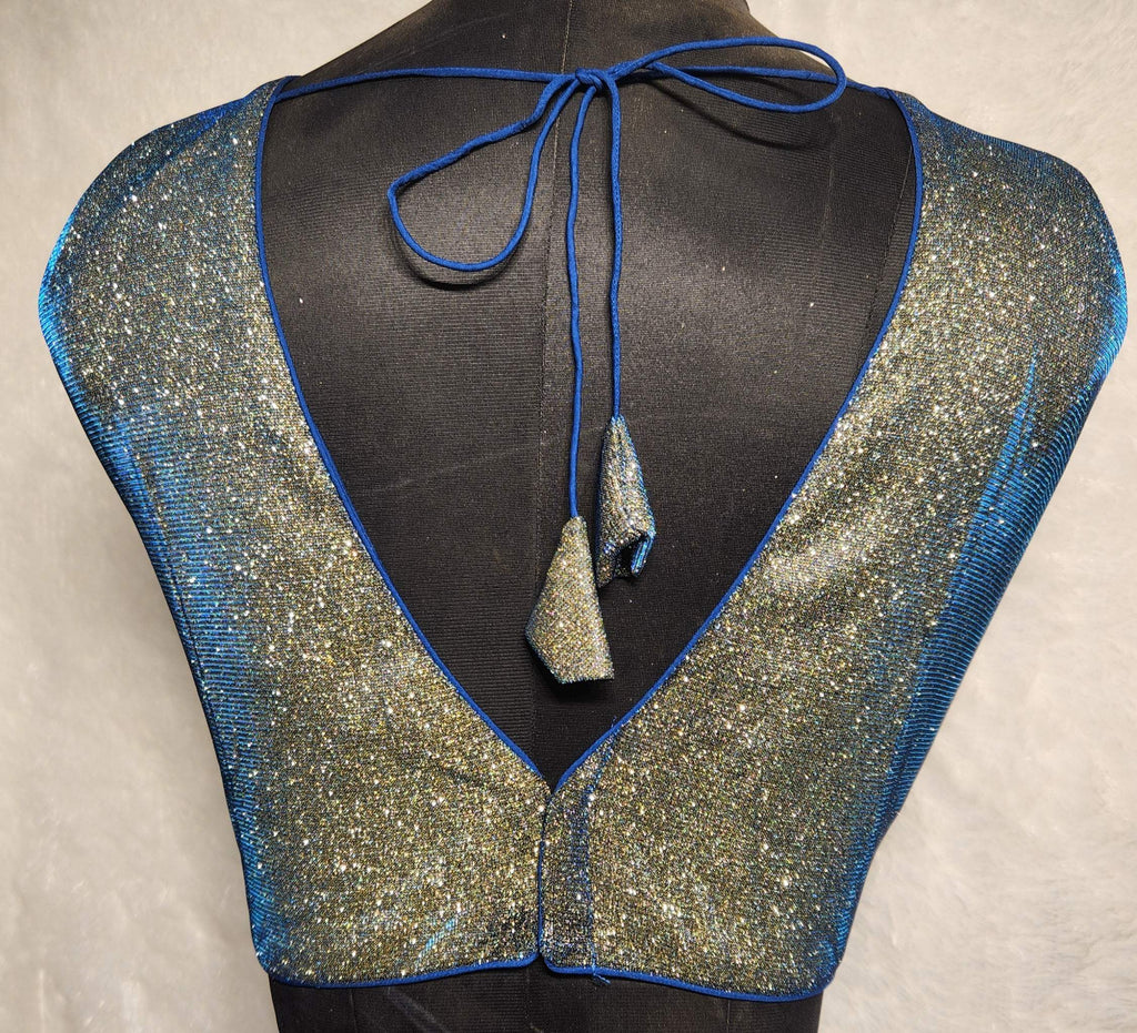 Kia Fashions Blue Golden Dual Tone Glitter Fabric Readymade Blouse