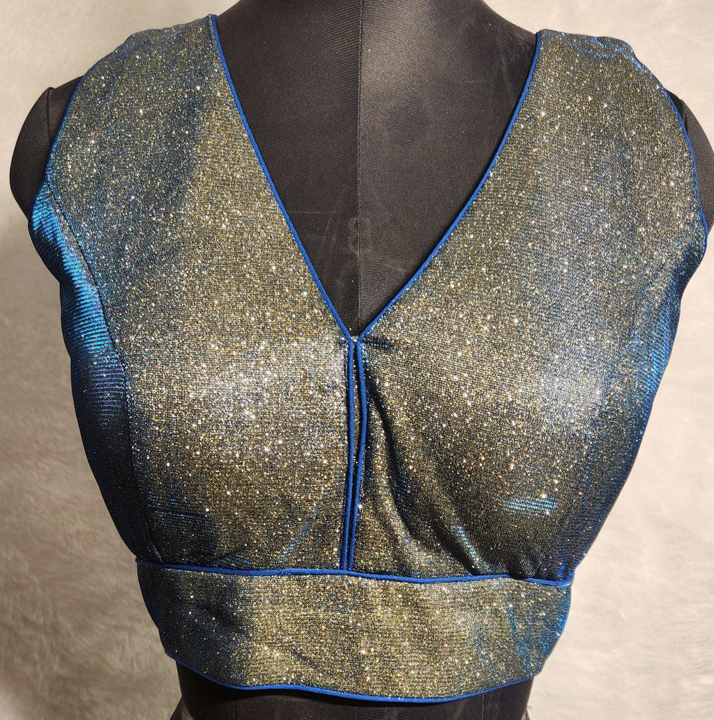 Kia Fashions Blue Golden Dual Tone Glitter Fabric Readymade Blouse