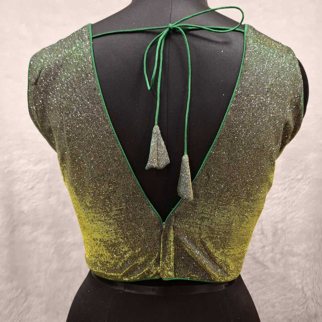 Kia Fashions Green Golden Dual Tone Glitter Fabric Readymade Blouse