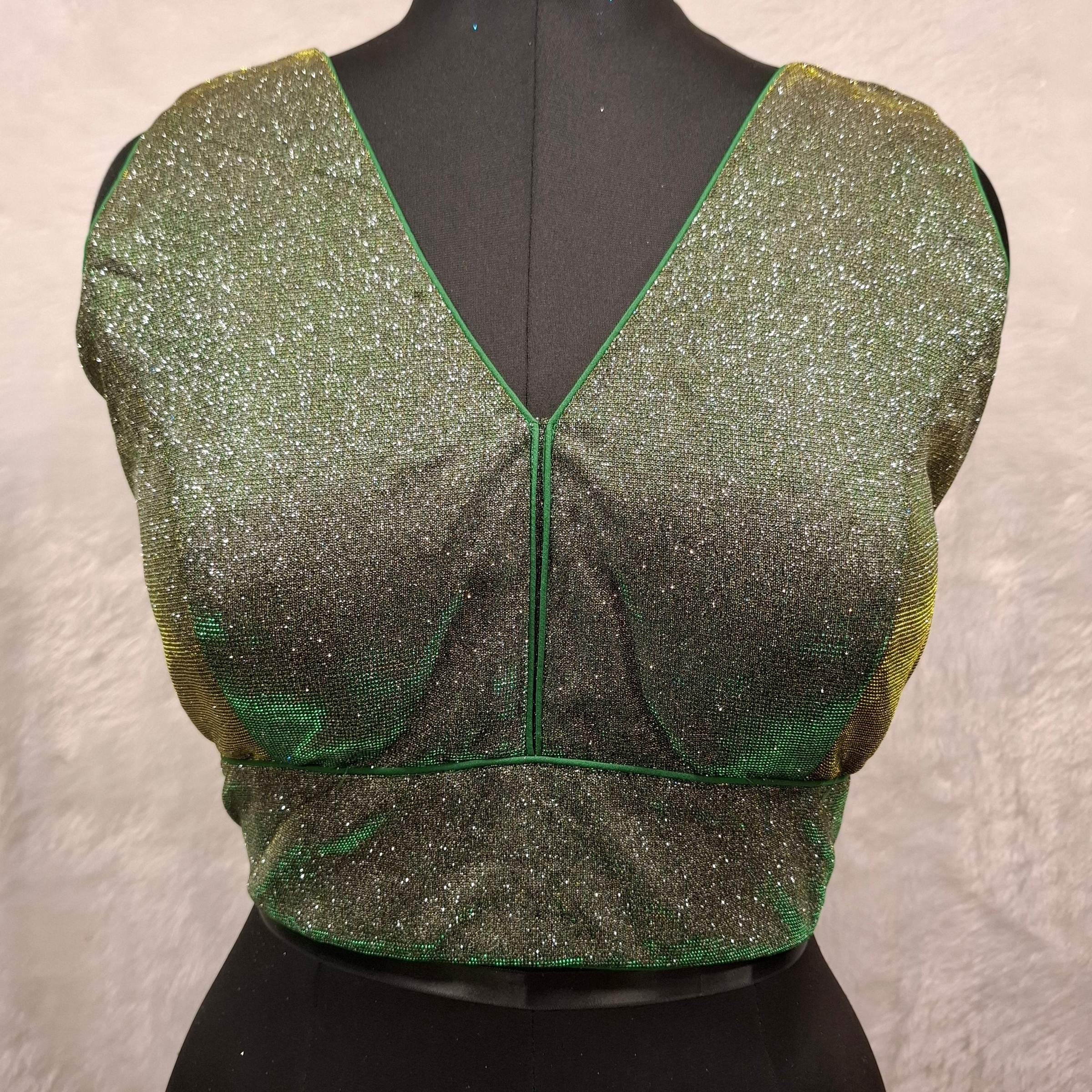 Kia Fashions Green Golden Dual Tone Glitter Fabric Readymade Blouse