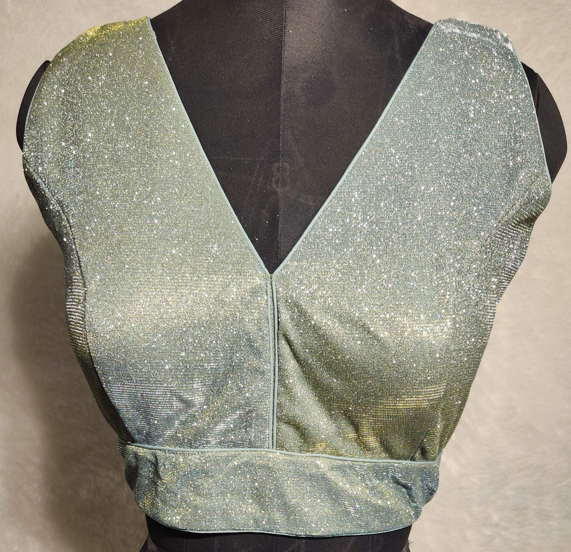 Kia Fashions Misty Ocean Shimmer Dual Tone Glitter Fabric Readymade Blouse