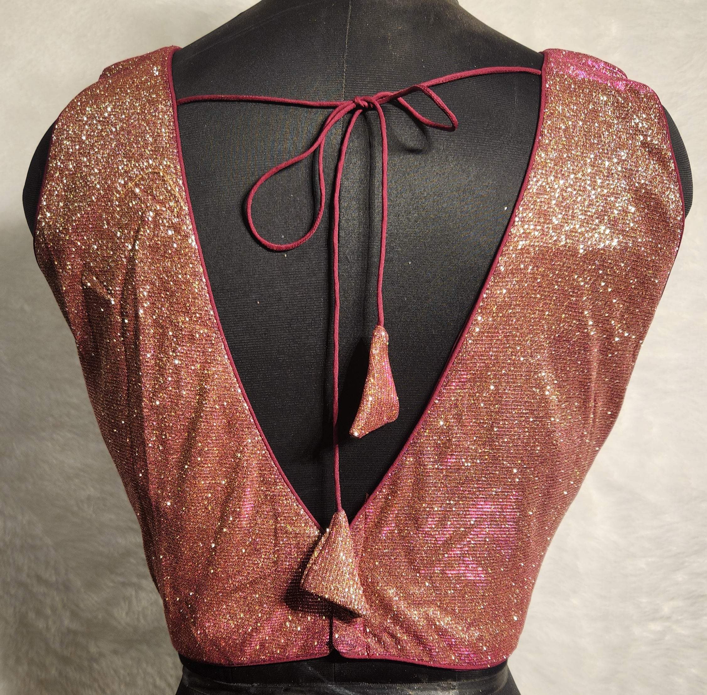 Kia Fashions Maroon Golden Dual Tone Glitter Fabric Readymade Blouse