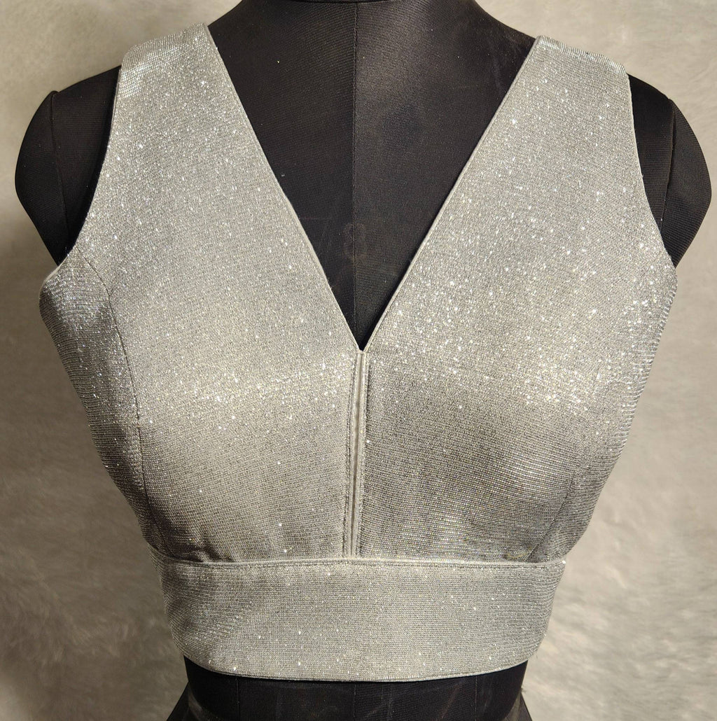 Kia Fashions Silver Shimmer Dual Tone Glitter Fabric Readymade Blouse