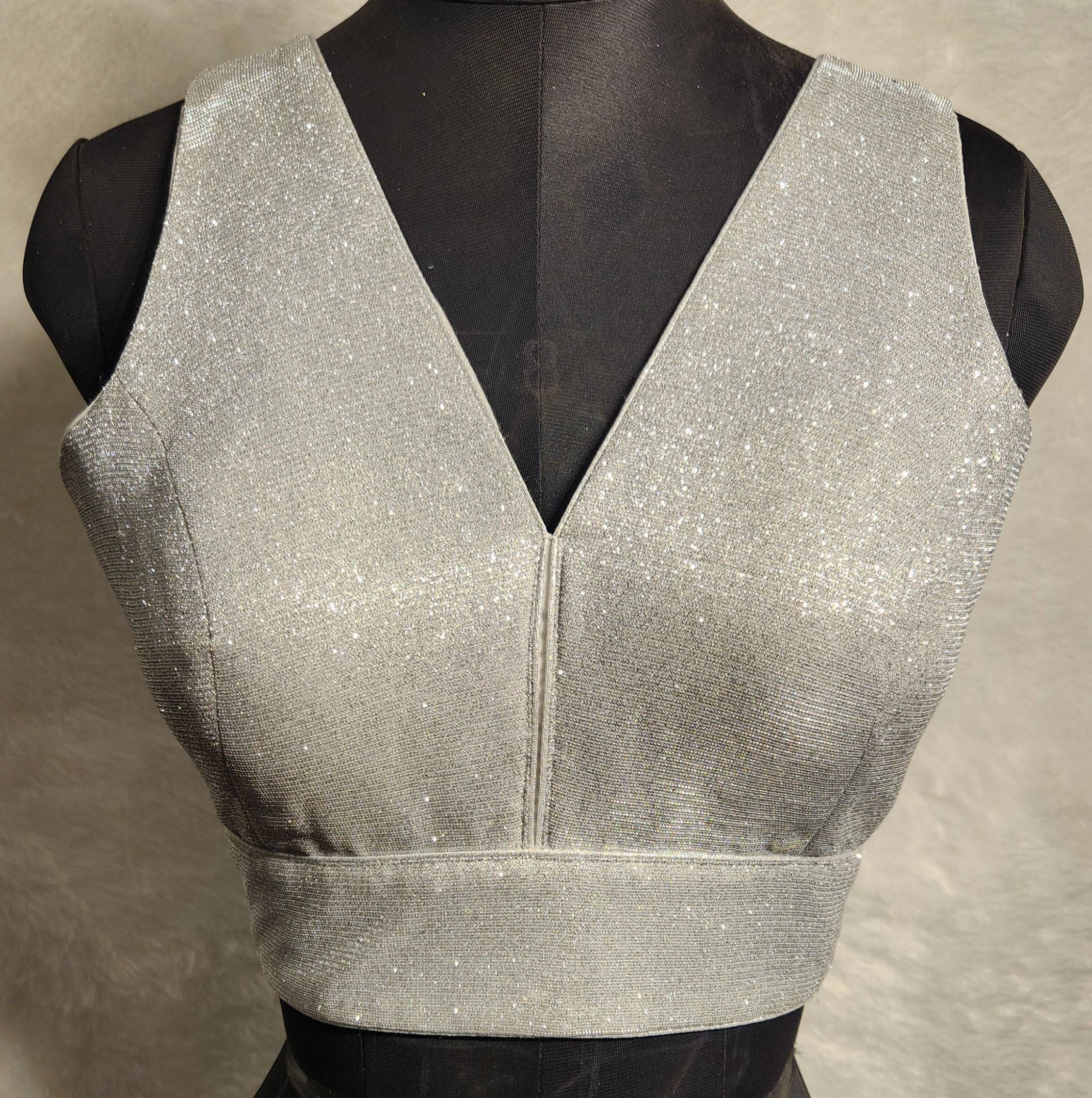 Kia Fashions Silver Shimmer Dual Tone Glitter Fabric Readymade Blouse