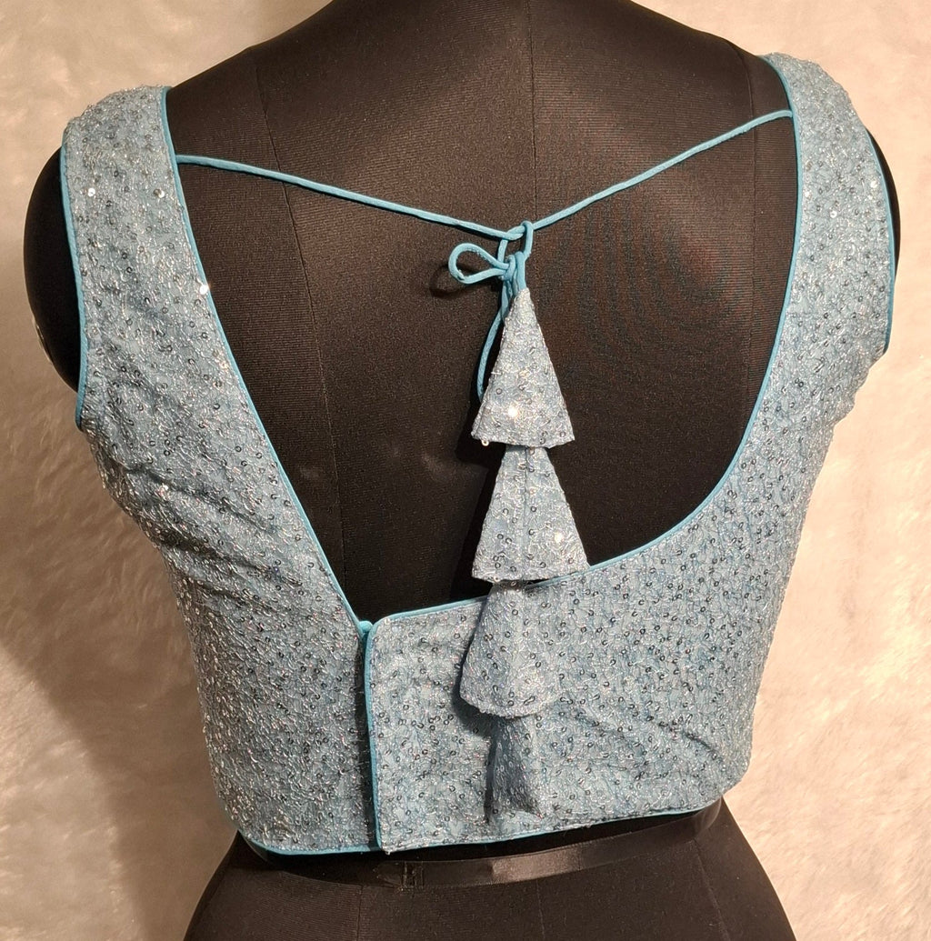 Kia Fashions Powder Blue All Over Silver Sequins Readymade Blouse