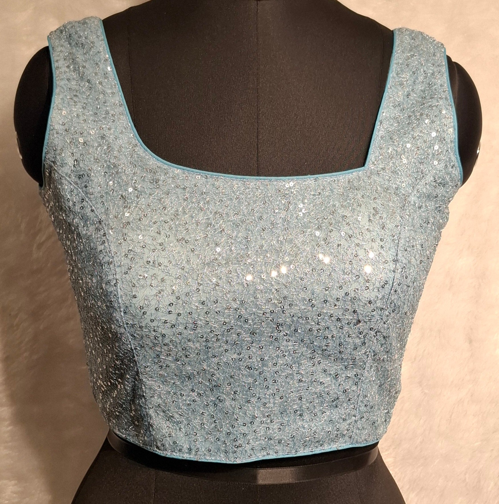Kia Fashions Powder Blue All Over Silver Sequins Readymade Blouse
