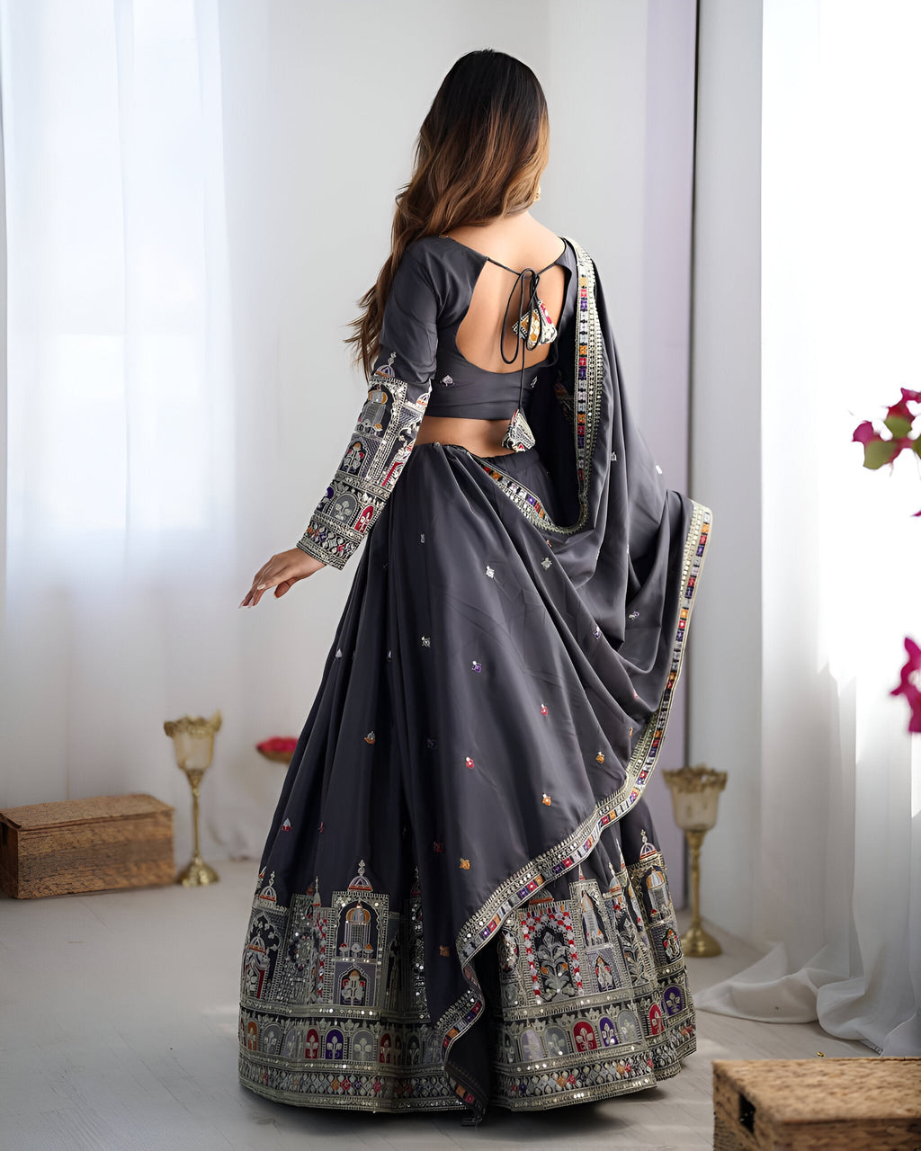 Lehenga Mart Designer Bollywood Style Wedding Wear Lehenga Choli - Grey