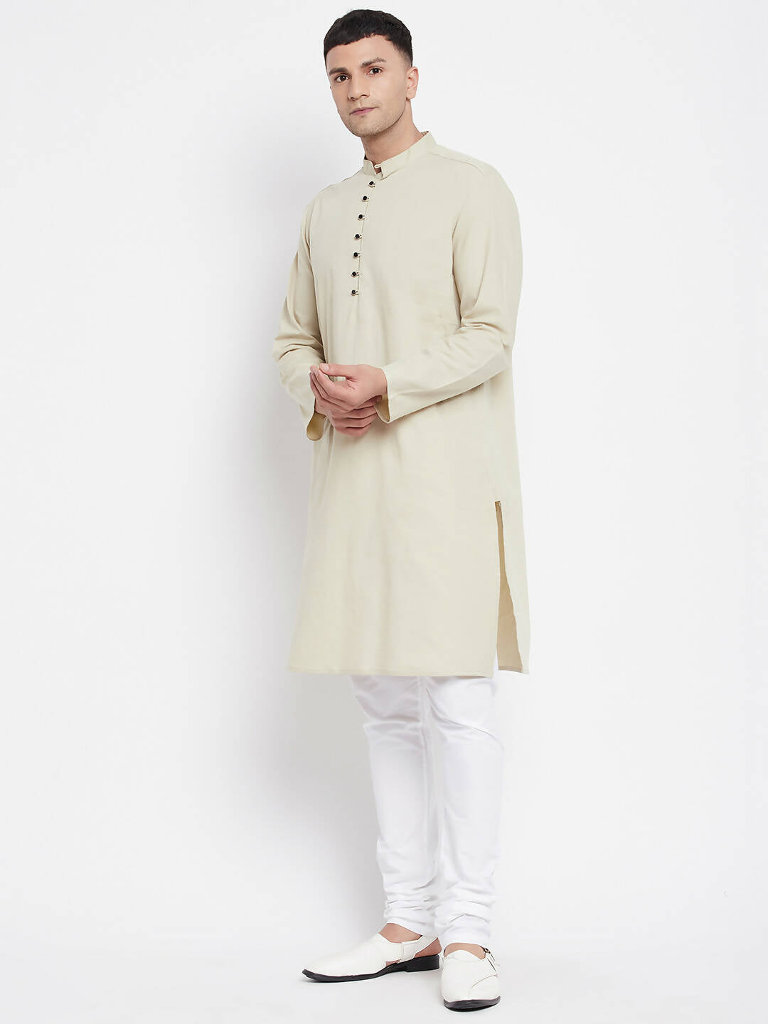 Even Apparels Pure Cotton Men's Kurta in Green Color With Band Collar