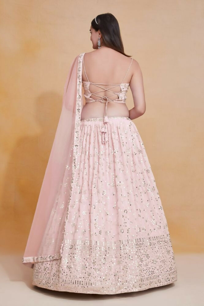 Peach Georgette Zari,Sequence Embroidery Work Lehenga Choli - Jihu Culture