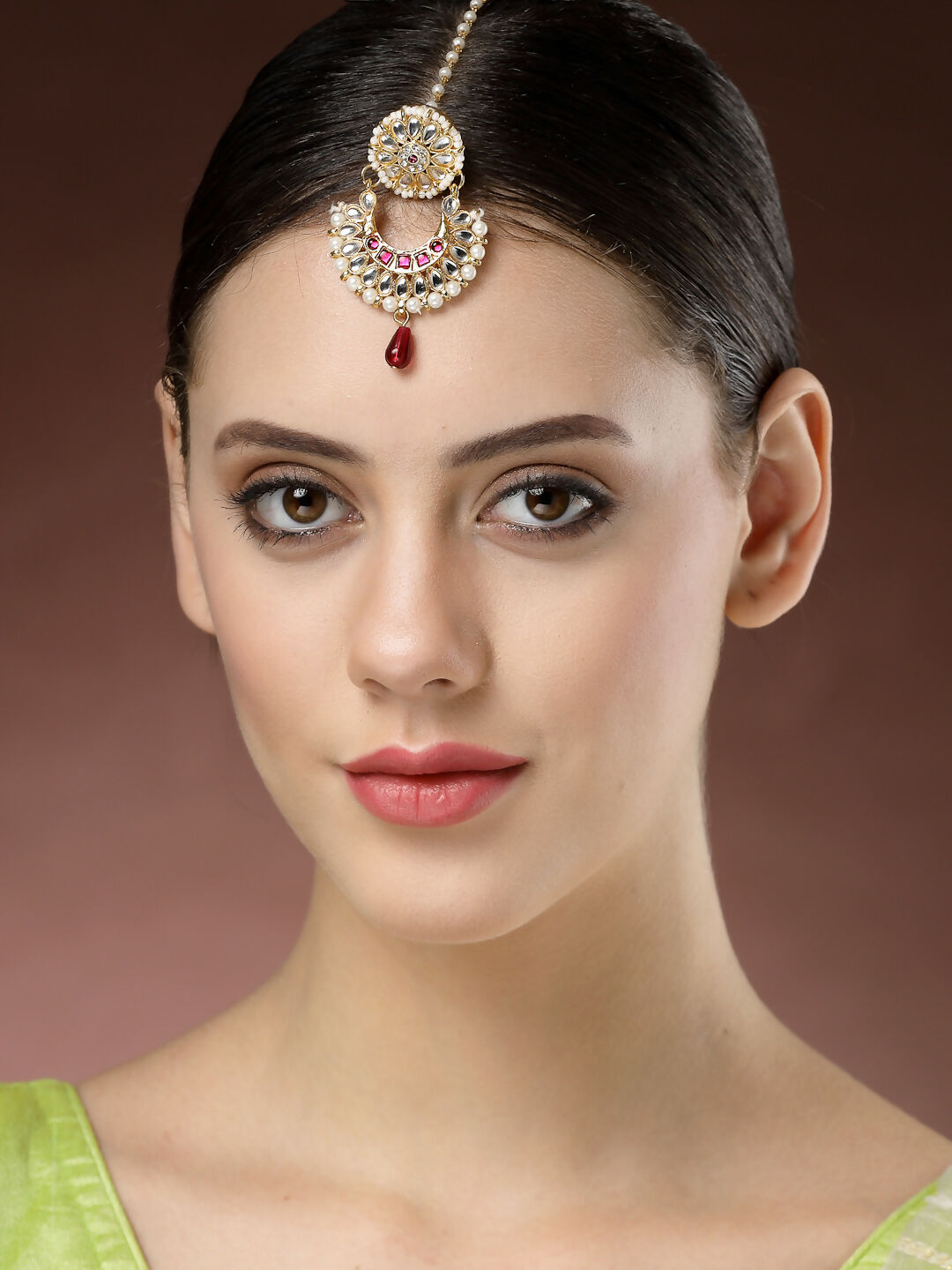 NVR Women's Gold-Polished CZ Stone-Studded Maang Tikka