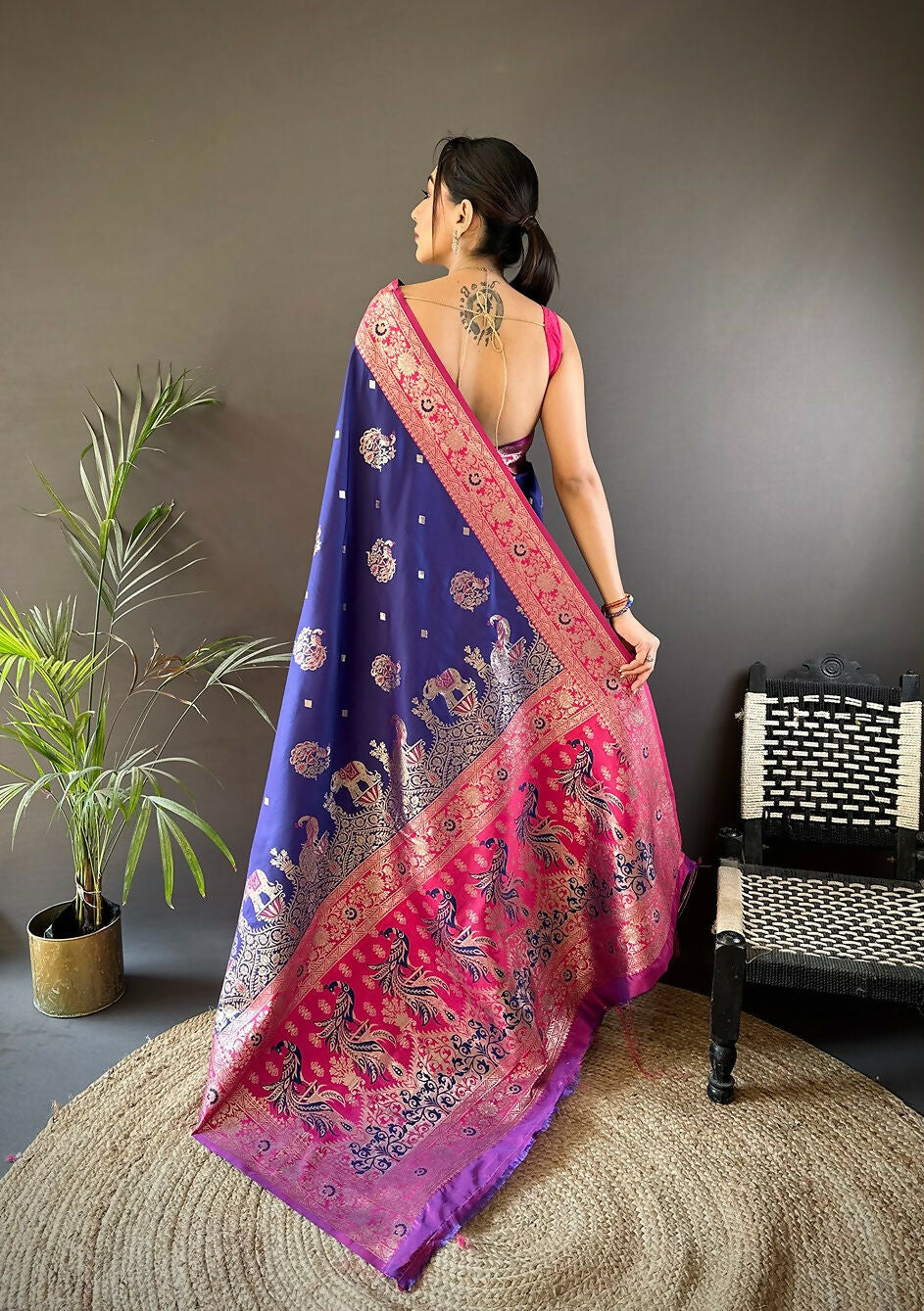 Joban Fashion Magenta Meenakari Picock Paithani Sarees