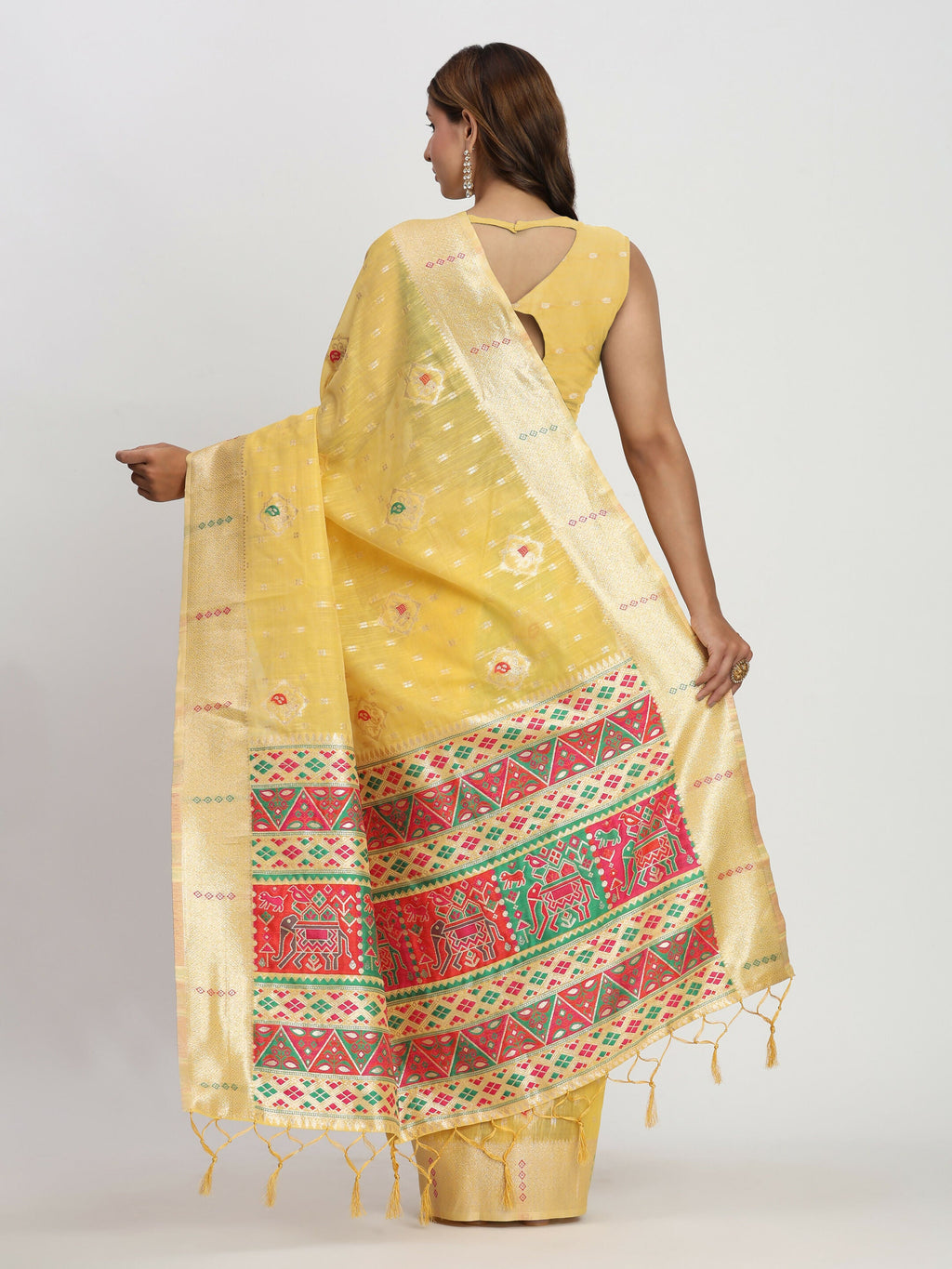 Shree Shyam Fashion Linen Cotton Yellow Saree