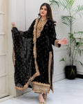 Prazu Fashion Black Viscose Velvet Embroidered Sequins Salwar Suit