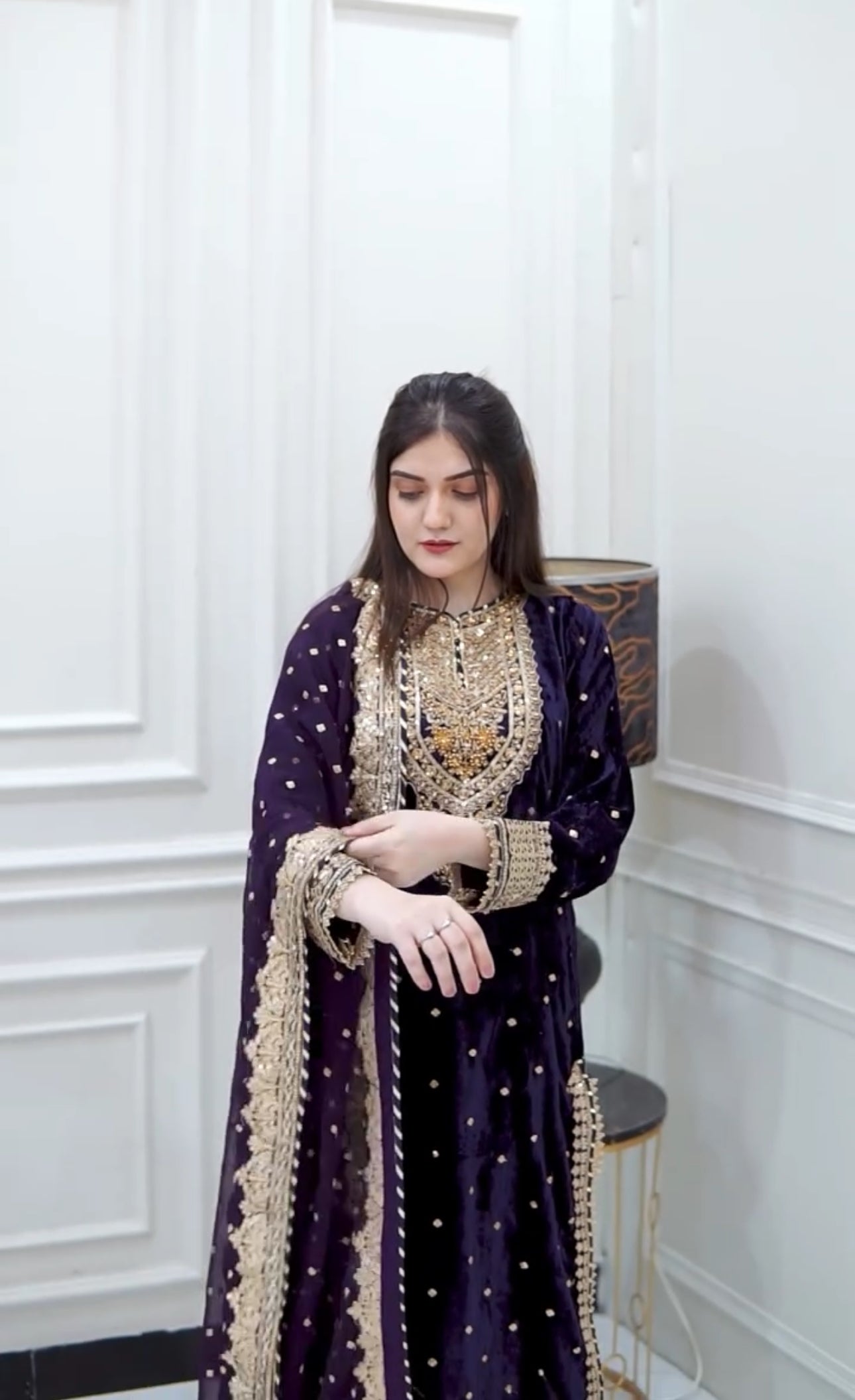 Prazu Fashion Purple Viscose Velvet Embroidered Sequins Salwar Suit