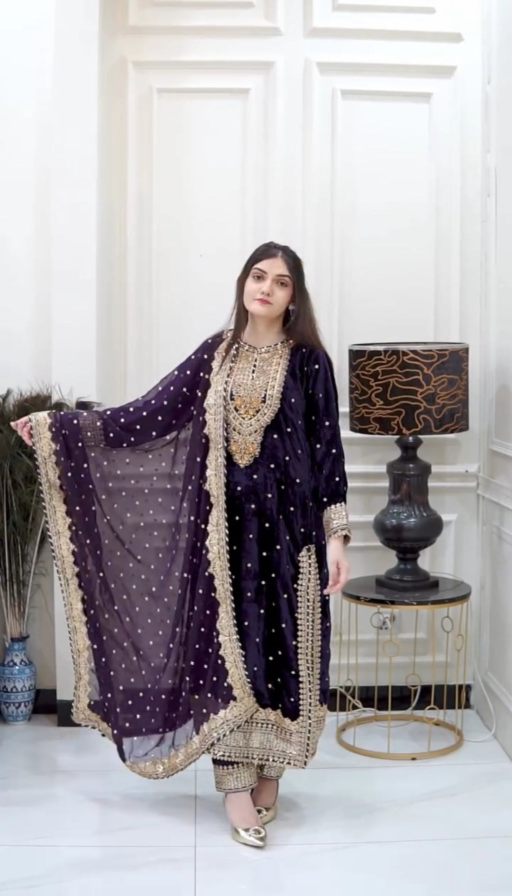 Prazu Fashion Purple Viscose Velvet Embroidered Sequins Salwar Suit