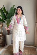 Prazu Fashion Off White Khadi Cotton Schiffli Work Co-Ord Set