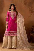 Prazu Fashion Pink Silk Embroidered Coding With Rivet Moti Work Palazzo Suit