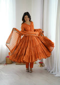 Prazu Fashion Orange Mal Chanderi Silk Real Mirror With Hand Work Anarkali Suit