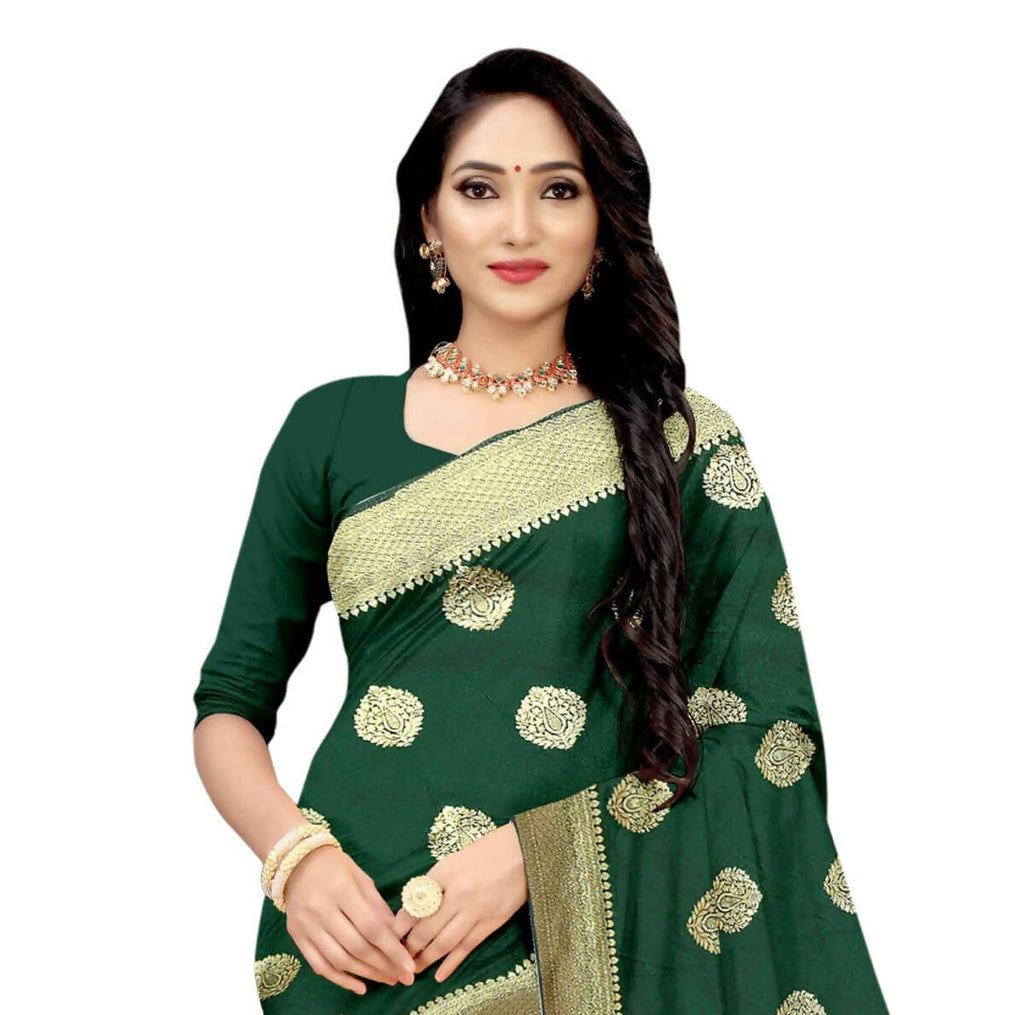 Vamika Weaving Banarasi Jacquard Green Saree