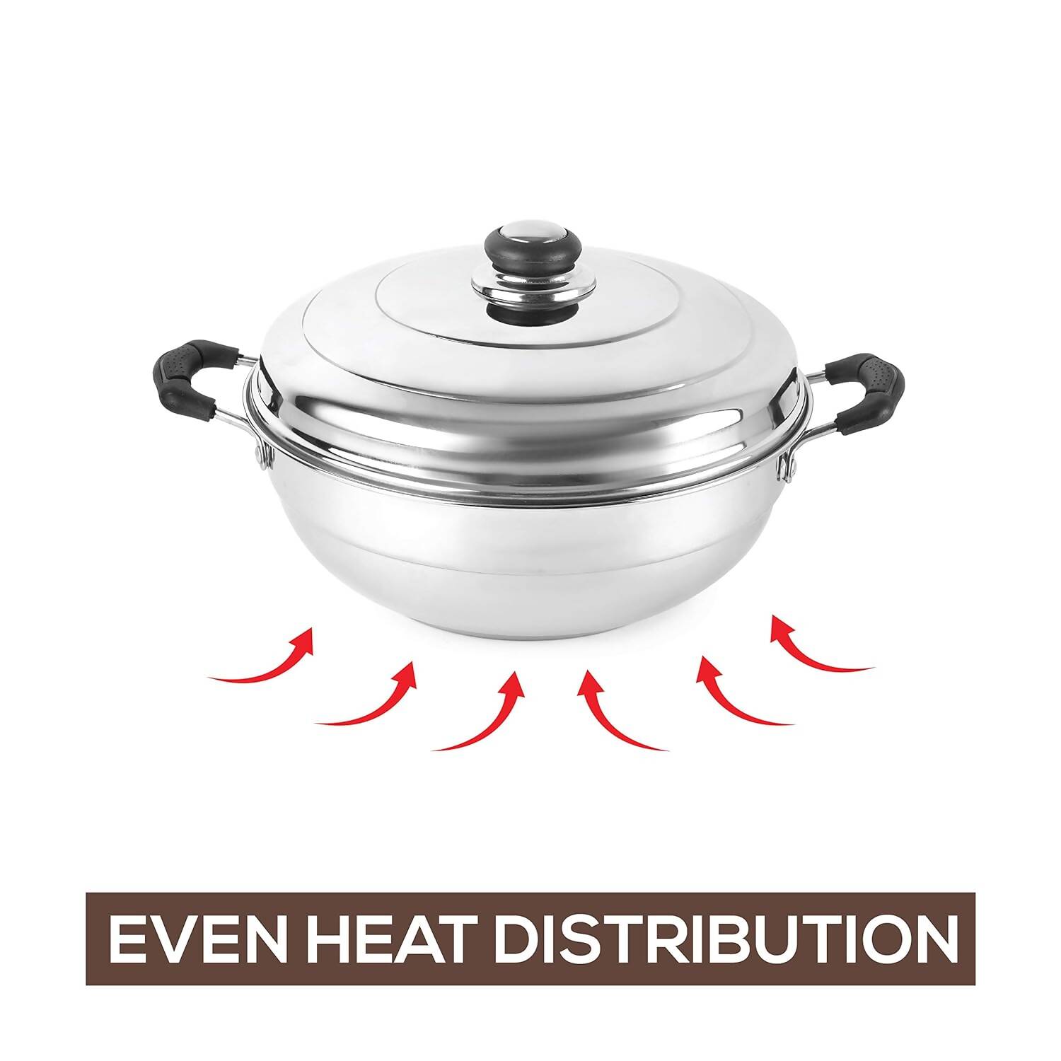 Cello Stainless Steel Induction Base Idli Cooker (Idly Maker) And Multi Kadhai With 6 Plates