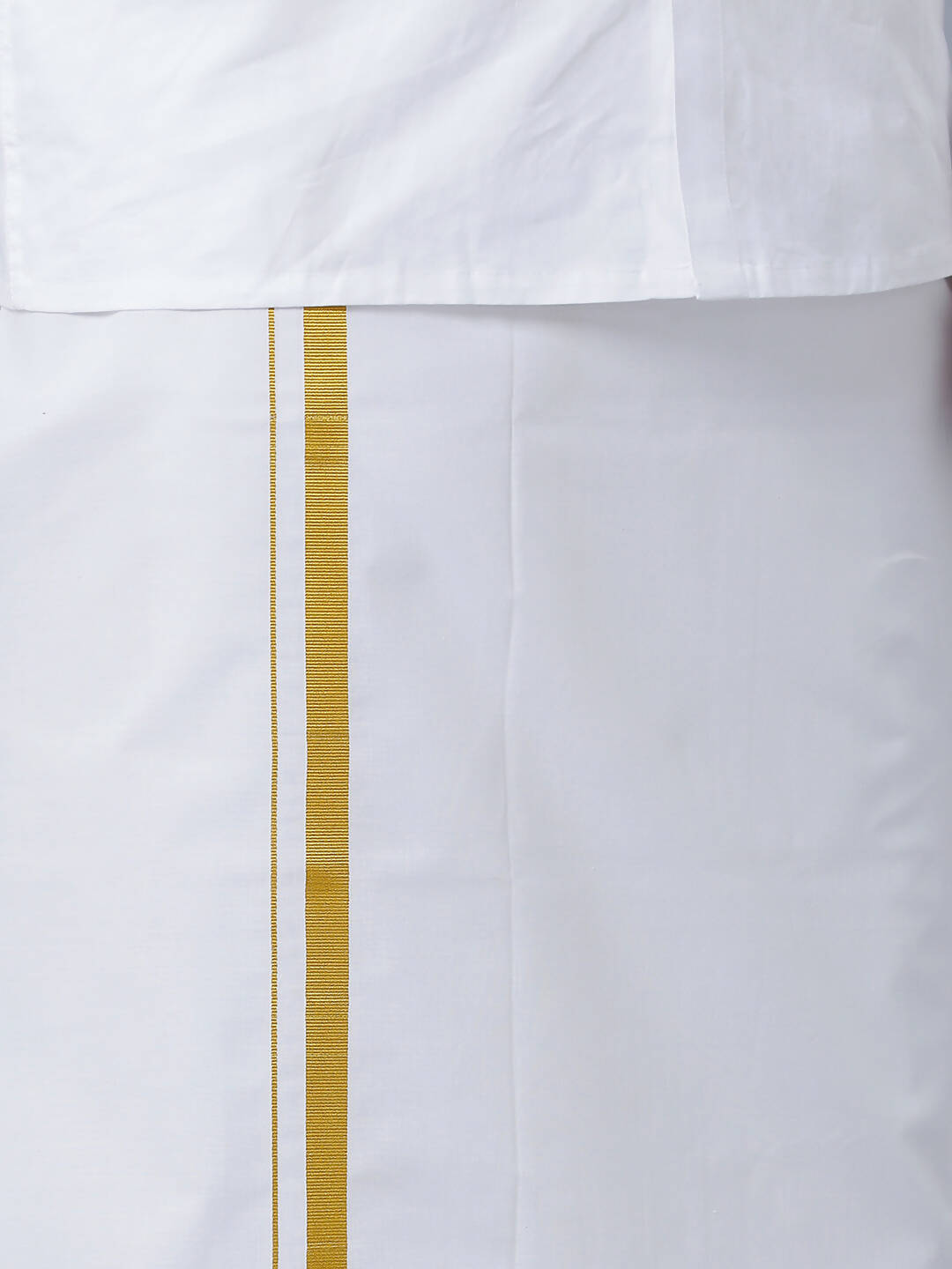 Ramraj Cotton Mens Pure Cotton 3/4 Inch Gold Jari Dhoti - White