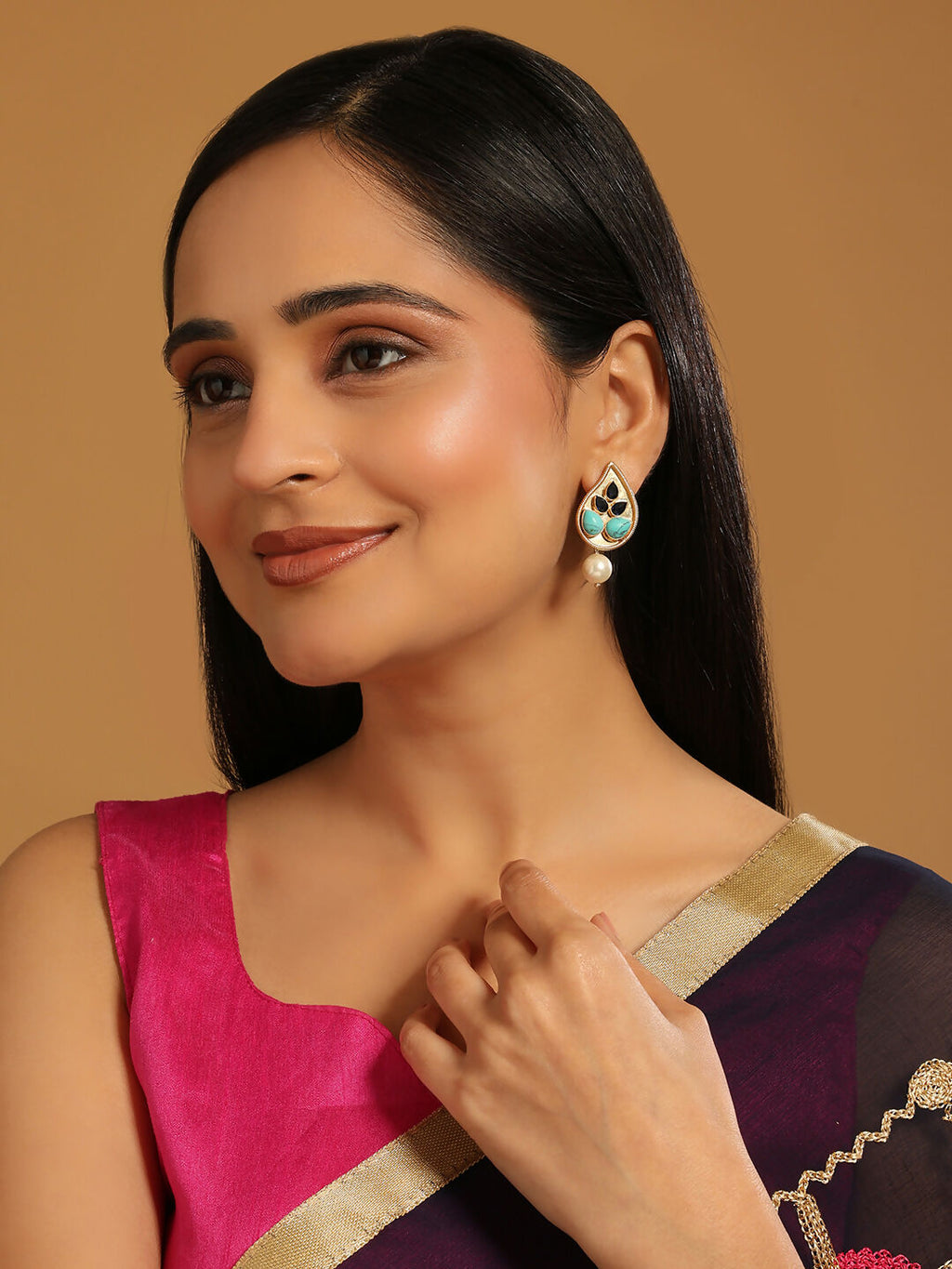 Nuyug 22K Gold Plated Black Paisley Earrings