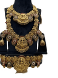 Jewel City Luxurious Goddess Lakshmi Temple Gold-Plated Bridal Jewelry Set - Antique South Indian Wedding Necklace with Precious Stone Accents