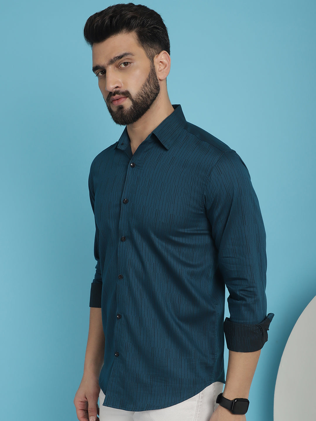 Indian Needle Men's Woven Design Casual Shirt - Peacock