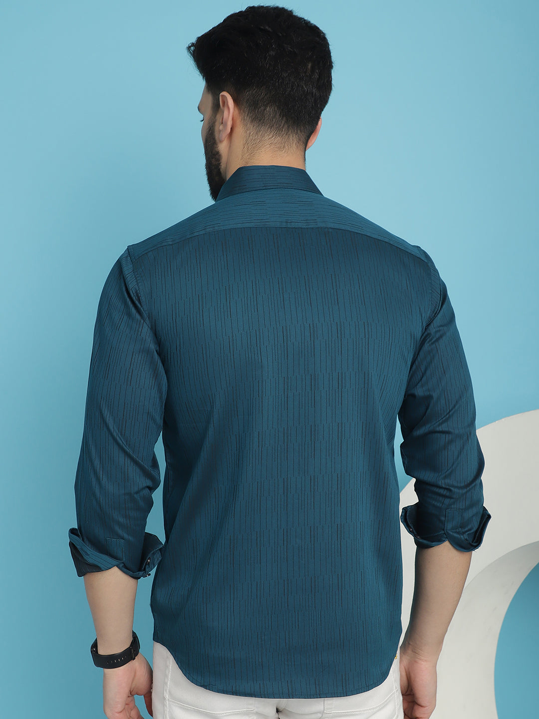 Indian Needle Men's Woven Design Casual Shirt - Peacock