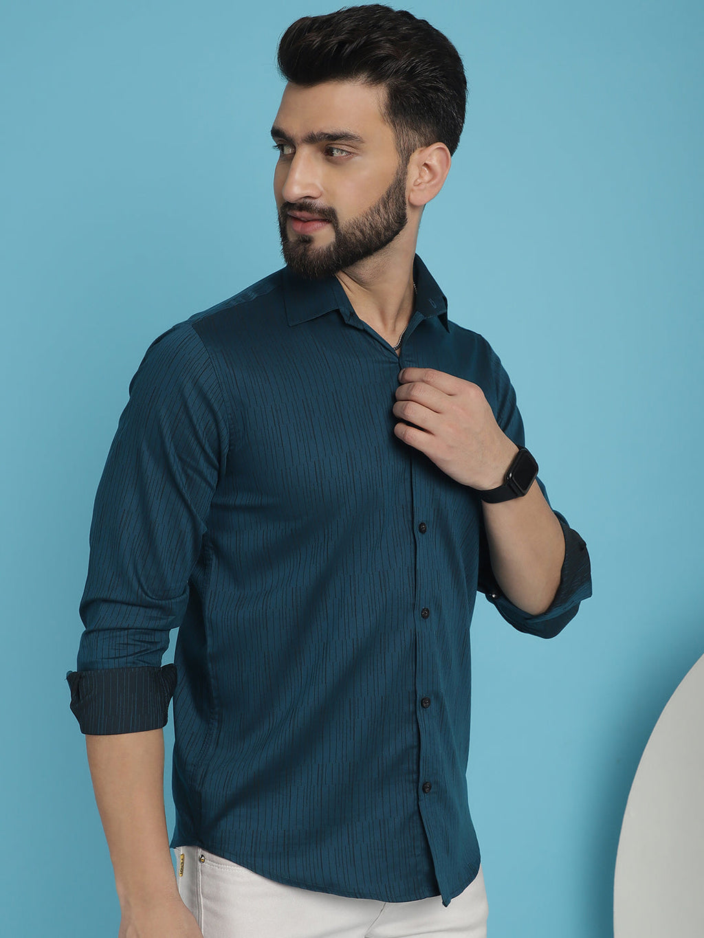 Indian Needle Men's Woven Design Casual Shirt - Peacock