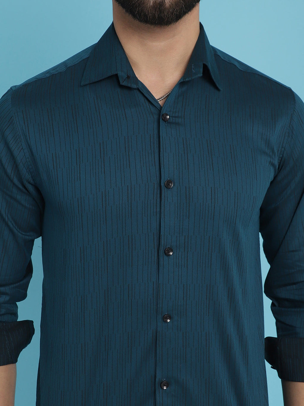 Indian Needle Men's Woven Design Casual Shirt - Peacock