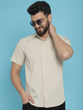 Indian Needle Men's Striped Half Sleeve Casual Shirt - Cream