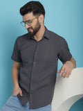 Indian Needle Men's Striped Half Sleeve Casual Shirt - Grey