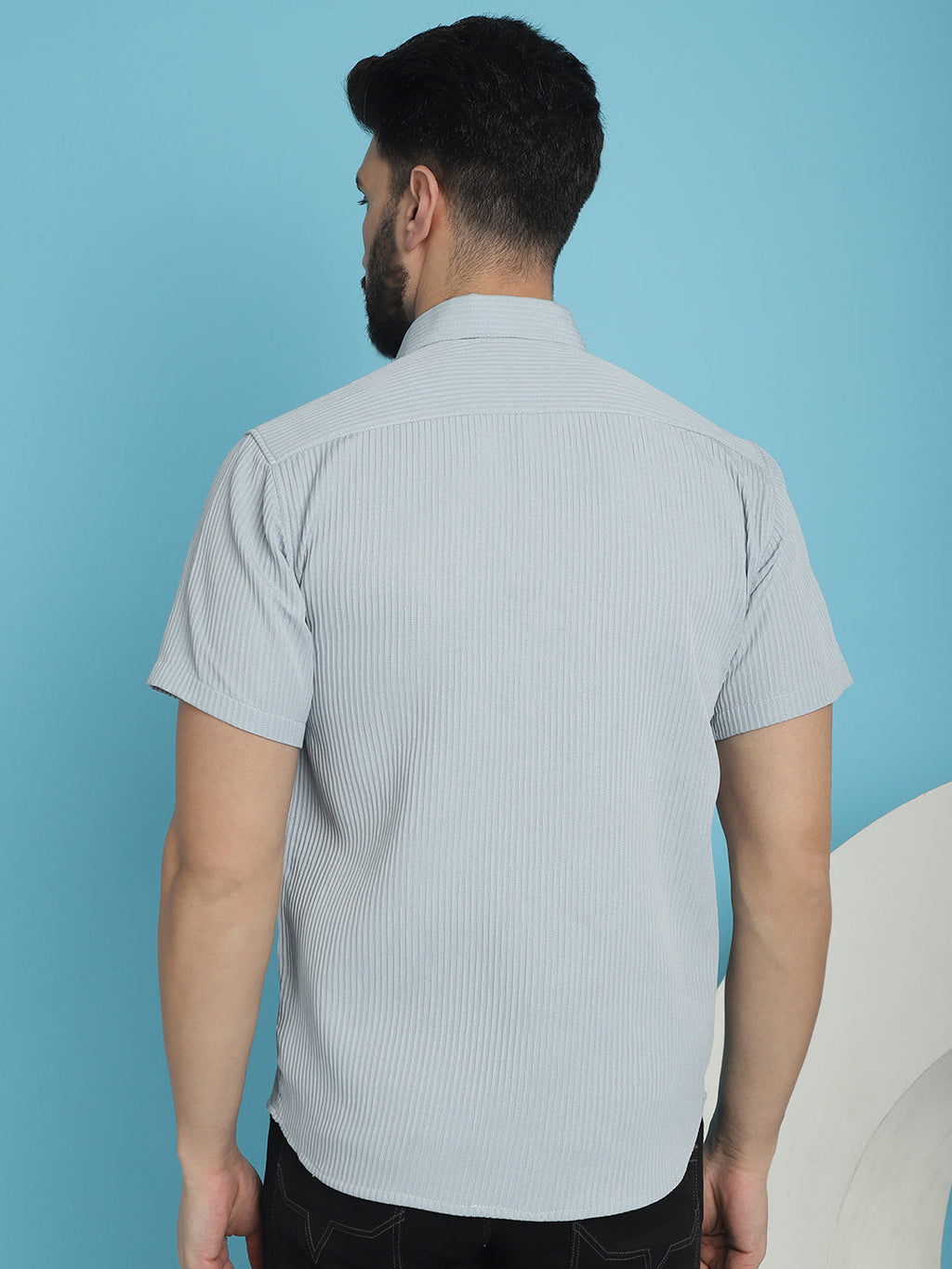 Indian Needle Men's Striped Half Sleeve Casual Shirt - Light-Grey