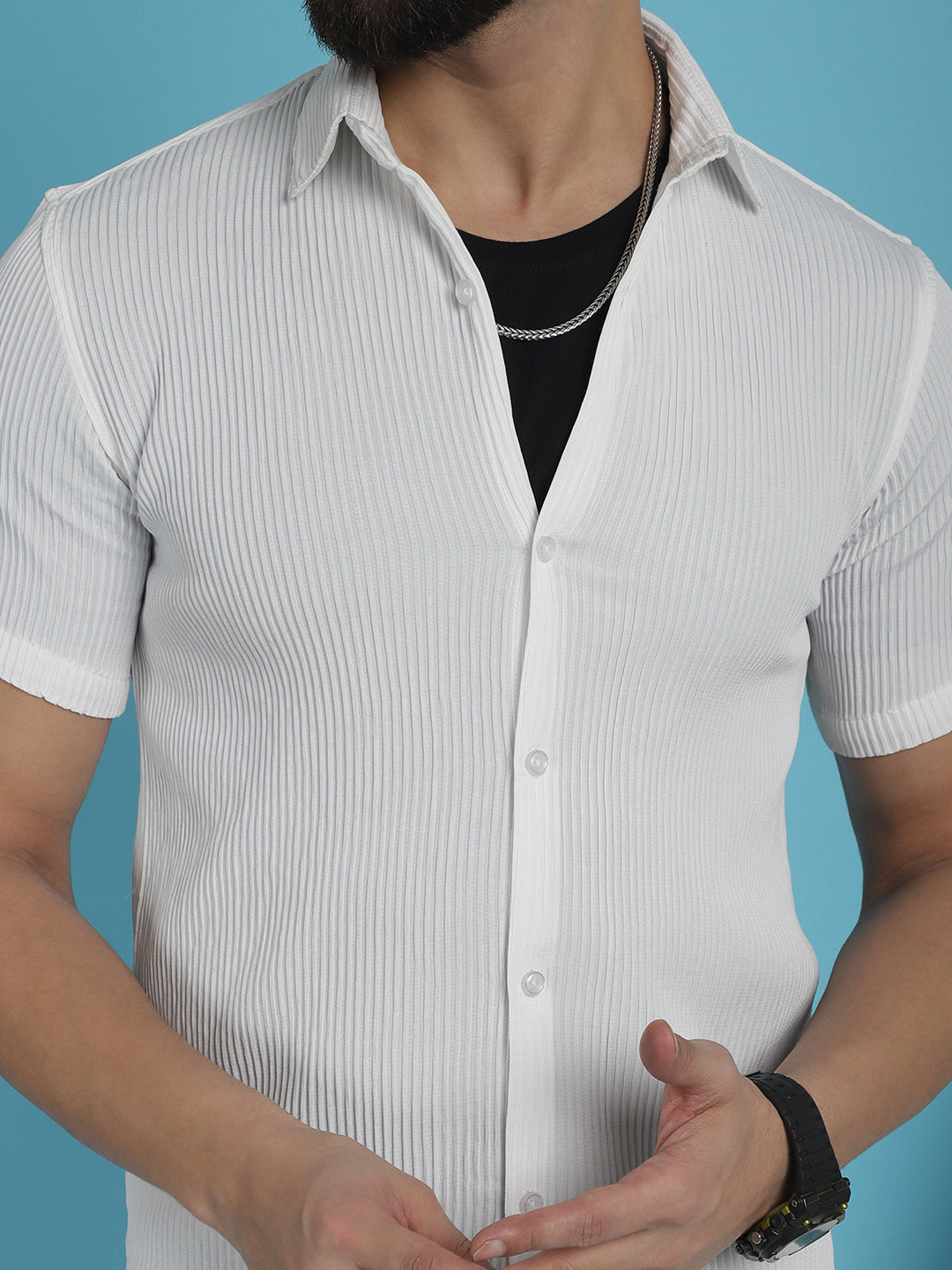 Indian Needle Men's Striped Half Sleeve Casual Shirt - White