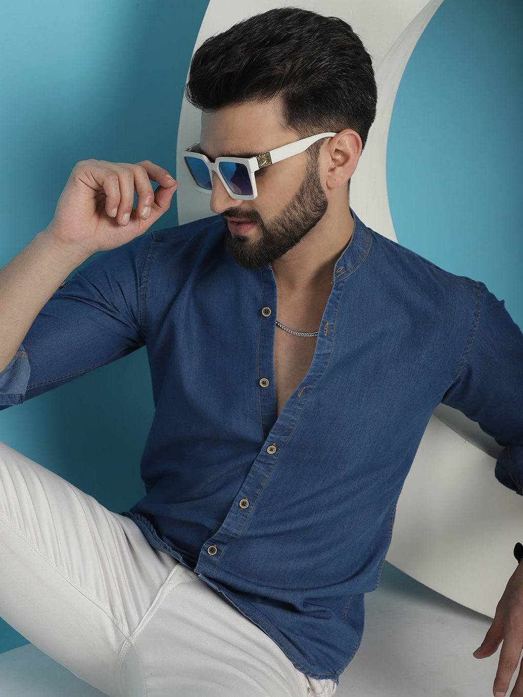 Indian Needle Men's Denim Casual Shirt - Blue