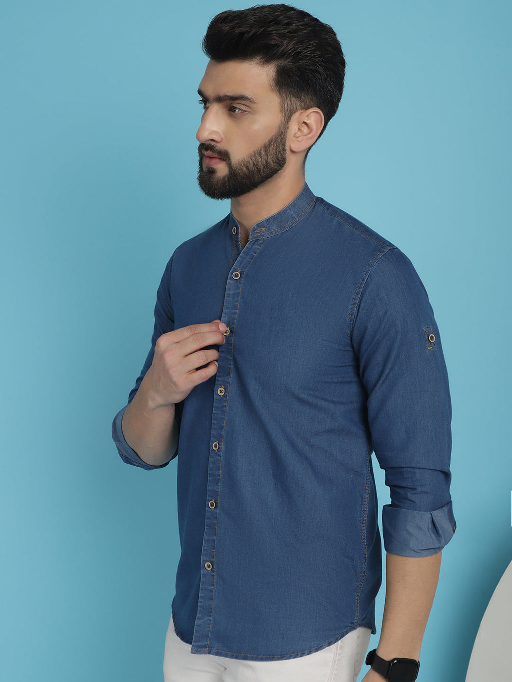 Indian Needle Men's Denim Casual Shirt - Blue