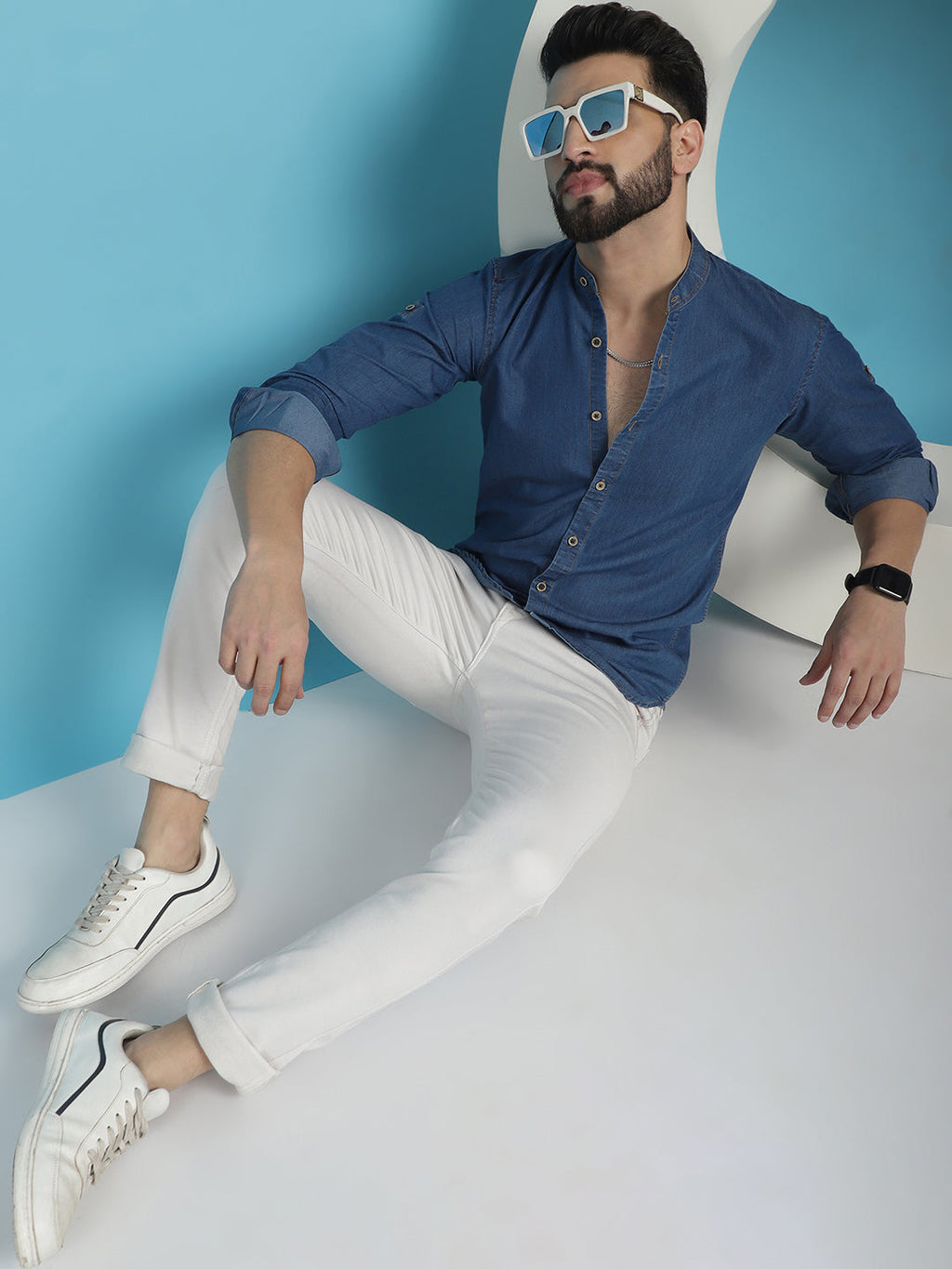 Indian Needle Men's Denim Casual Shirt - Blue