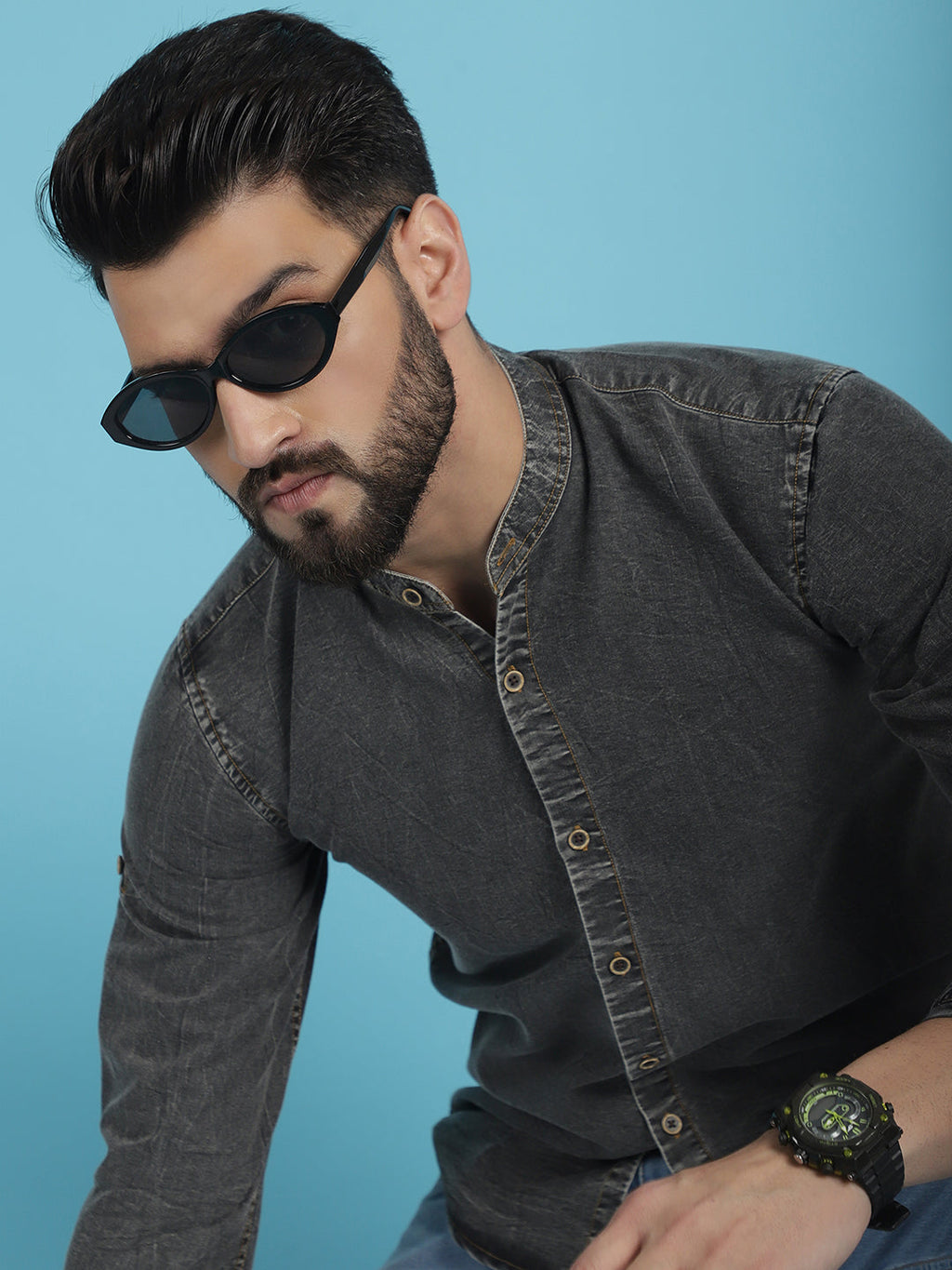 Indian Needle Men's Denim Casual Shirt - Charcoal