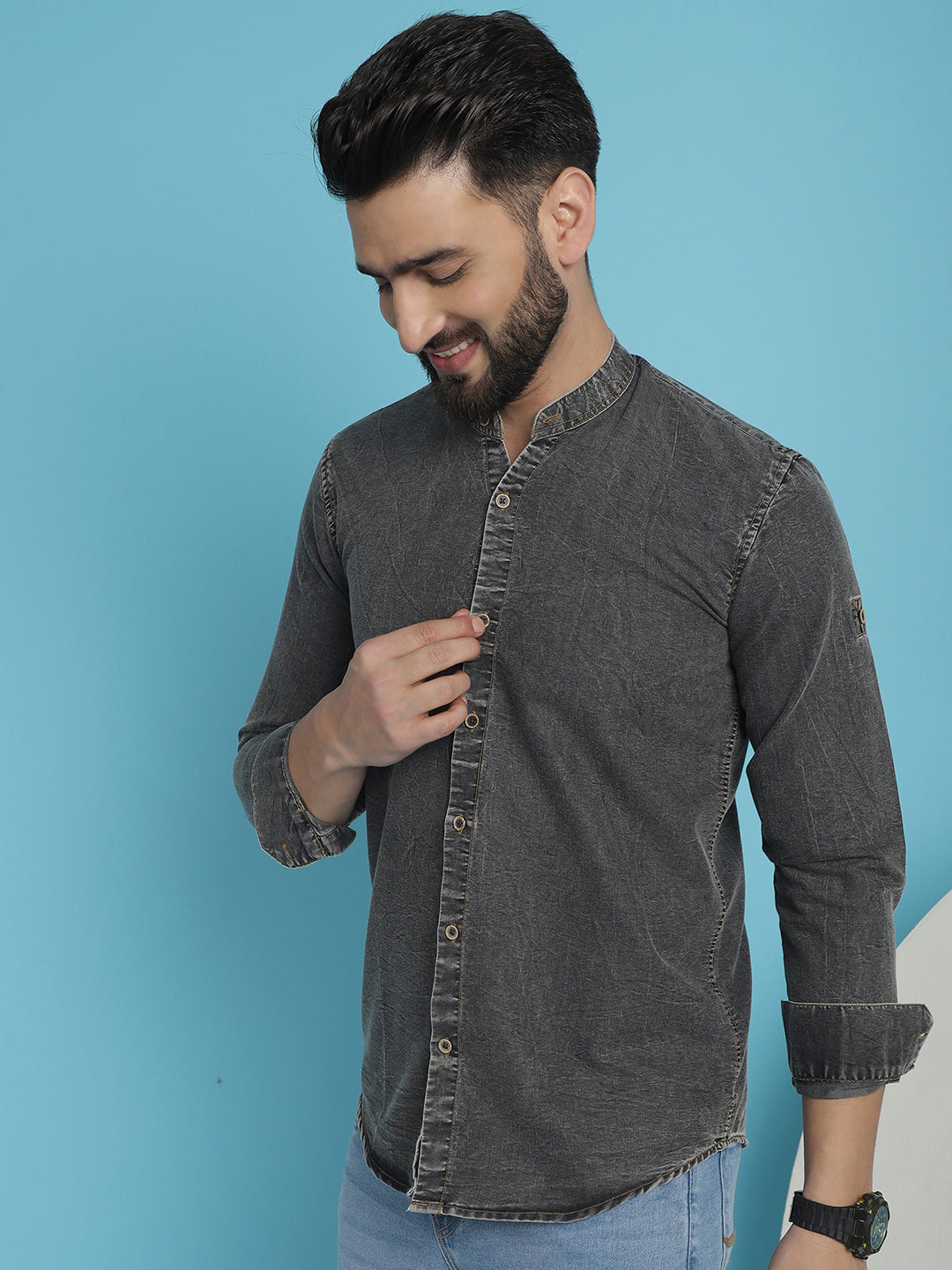 Indian Needle Men's Denim Casual Shirt - Charcoal