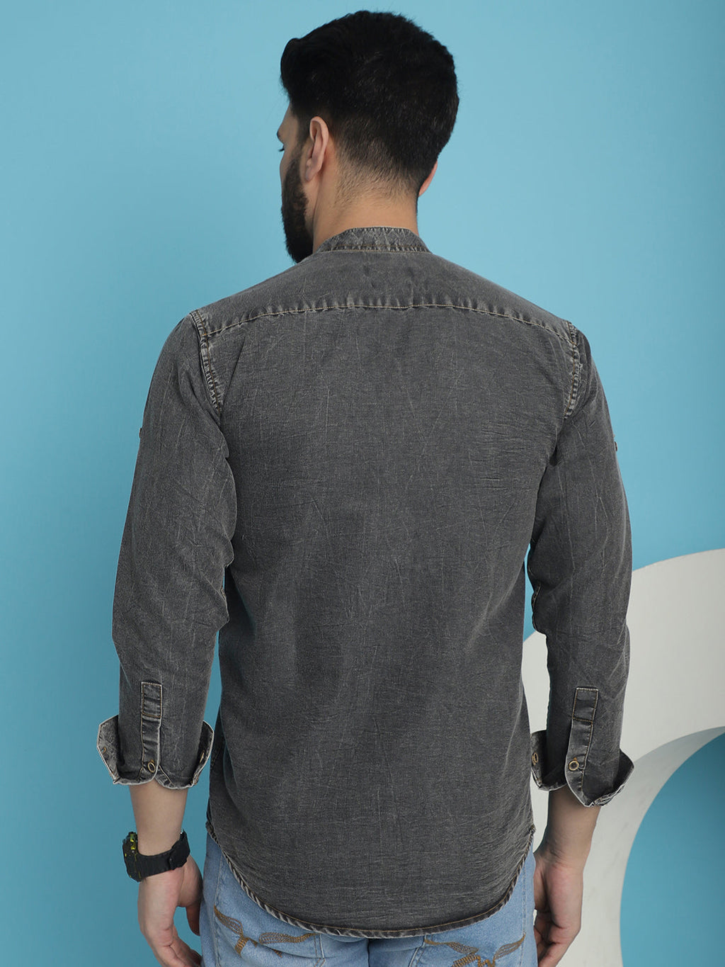 Indian Needle Men's Denim Casual Shirt - Charcoal