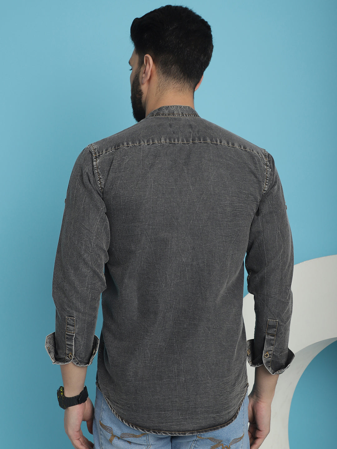 Indian Needle Men's Denim Casual Shirt - Charcoal