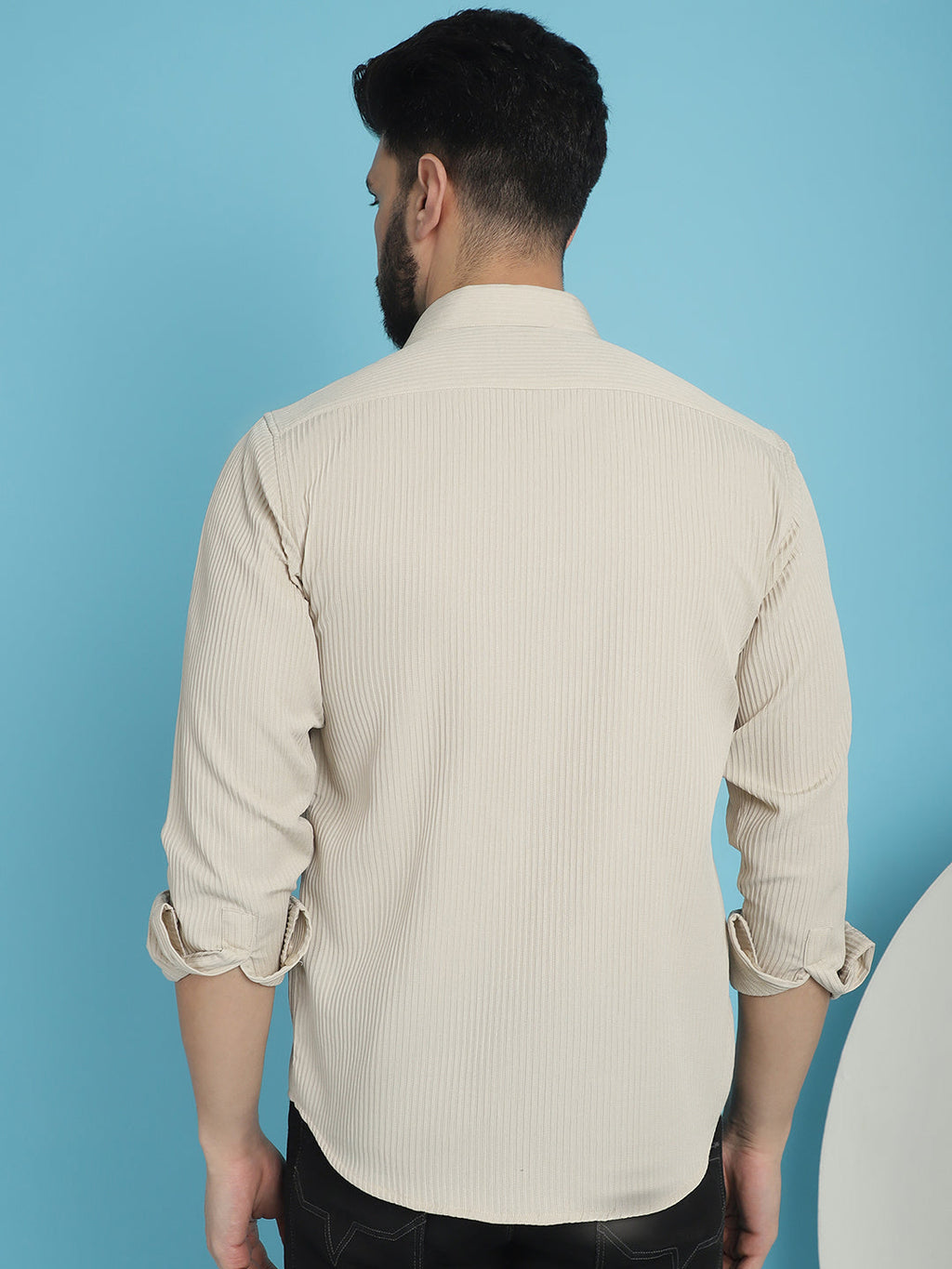 Indian Needle Men's Striped Casual Shirt - Cream