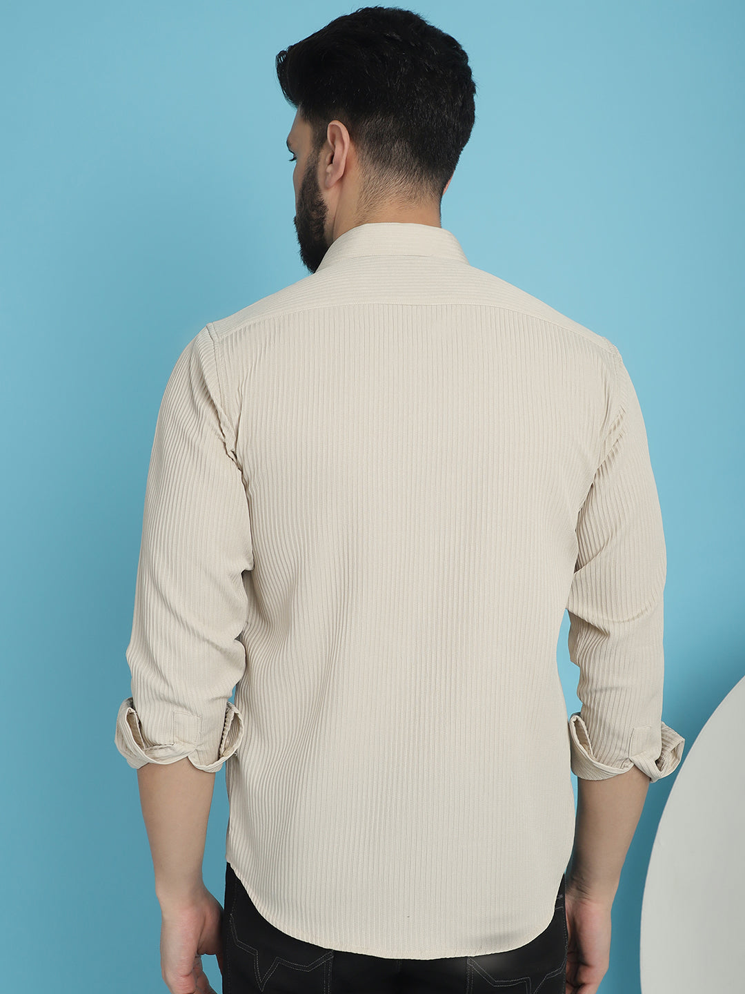 Indian Needle Men's Striped Casual Shirt - Cream