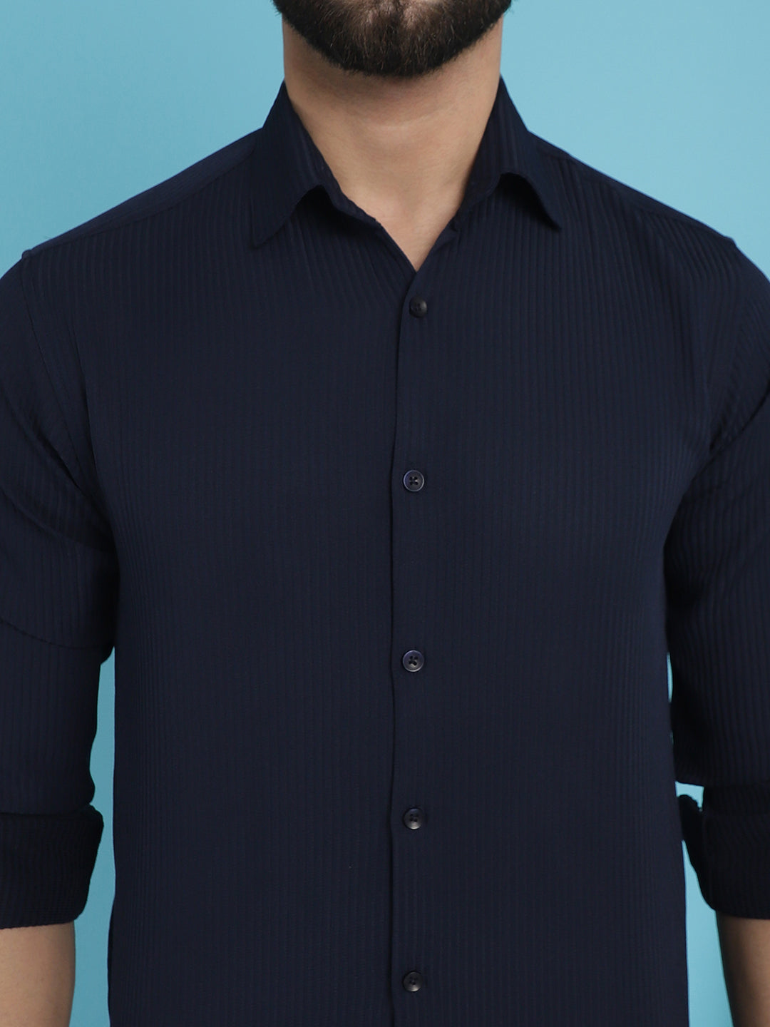 Indian Needle Men's Striped Casual Shirt - Navy Blue