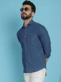 Indian Needle Men's Faded Cotton Denim Casual Shirt - Blue