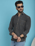 Indian Needle Men's Faded Cotton Denim Casual Shirt - Charcoal