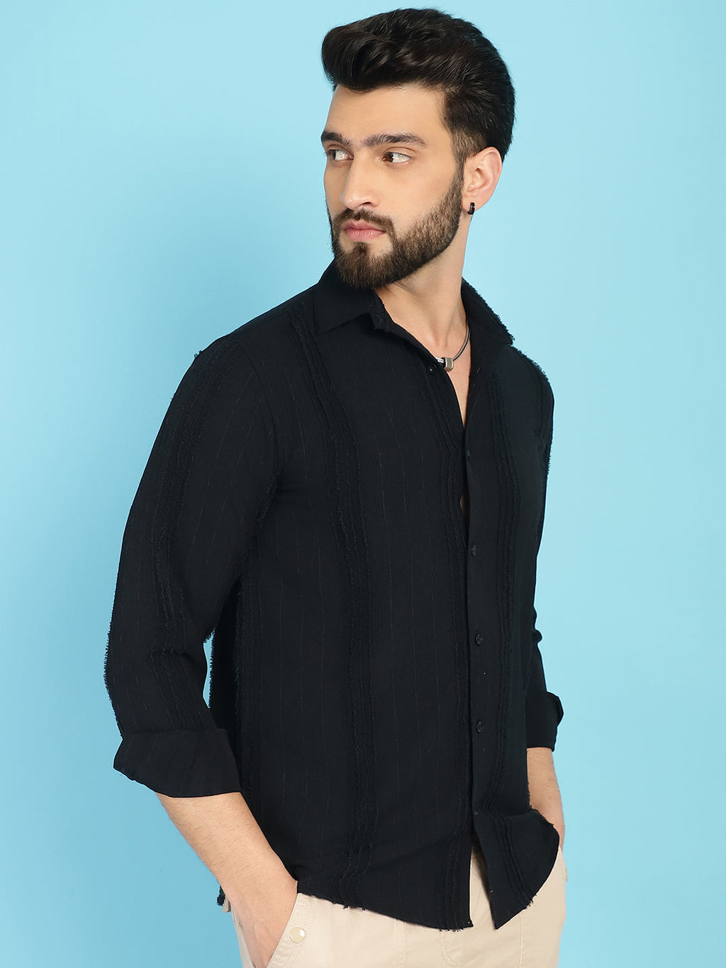 Indian Needle Men's Self Design Casual Shirt - Black