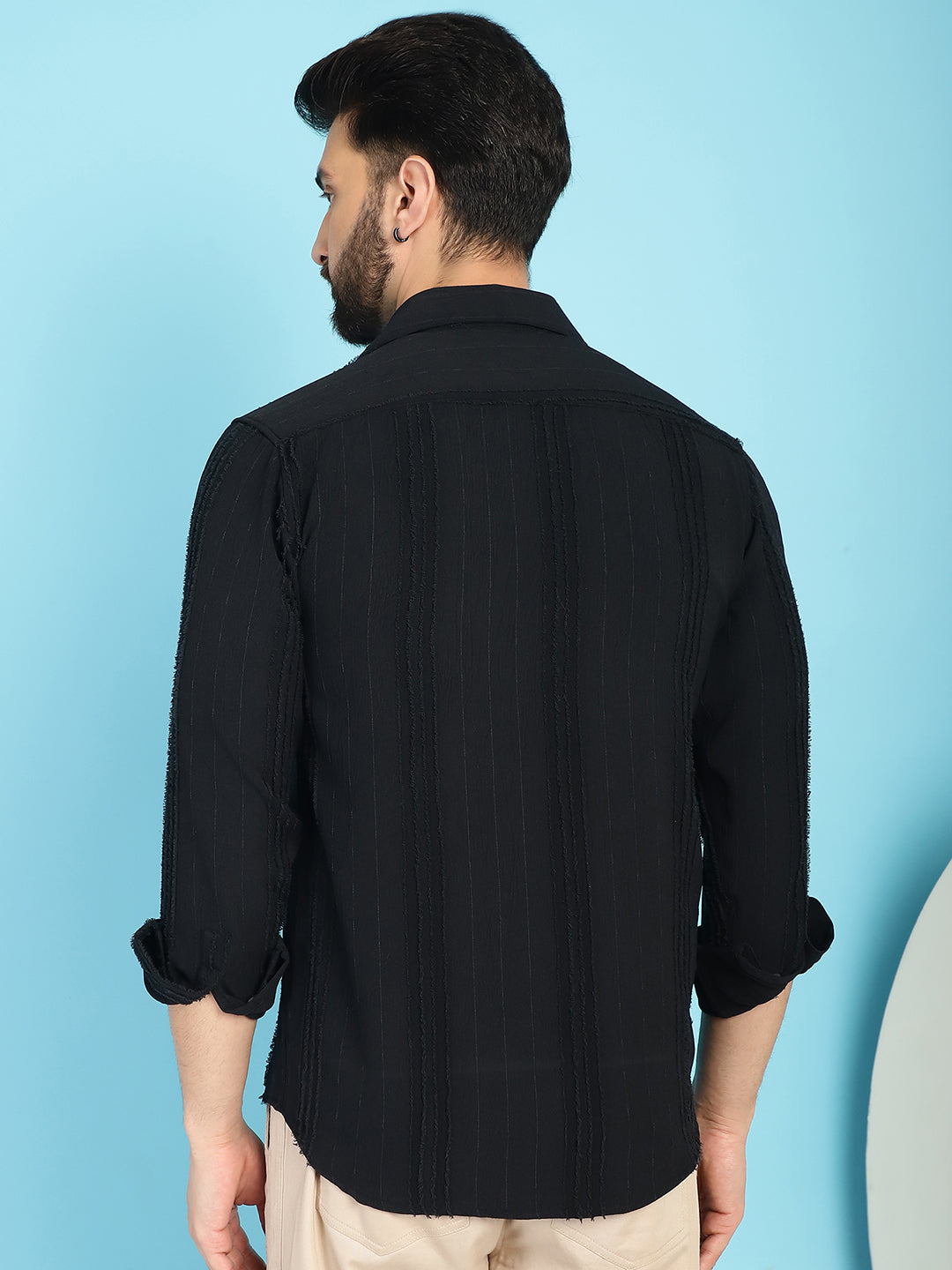 Indian Needle Men's Self Design Casual Shirt - Black