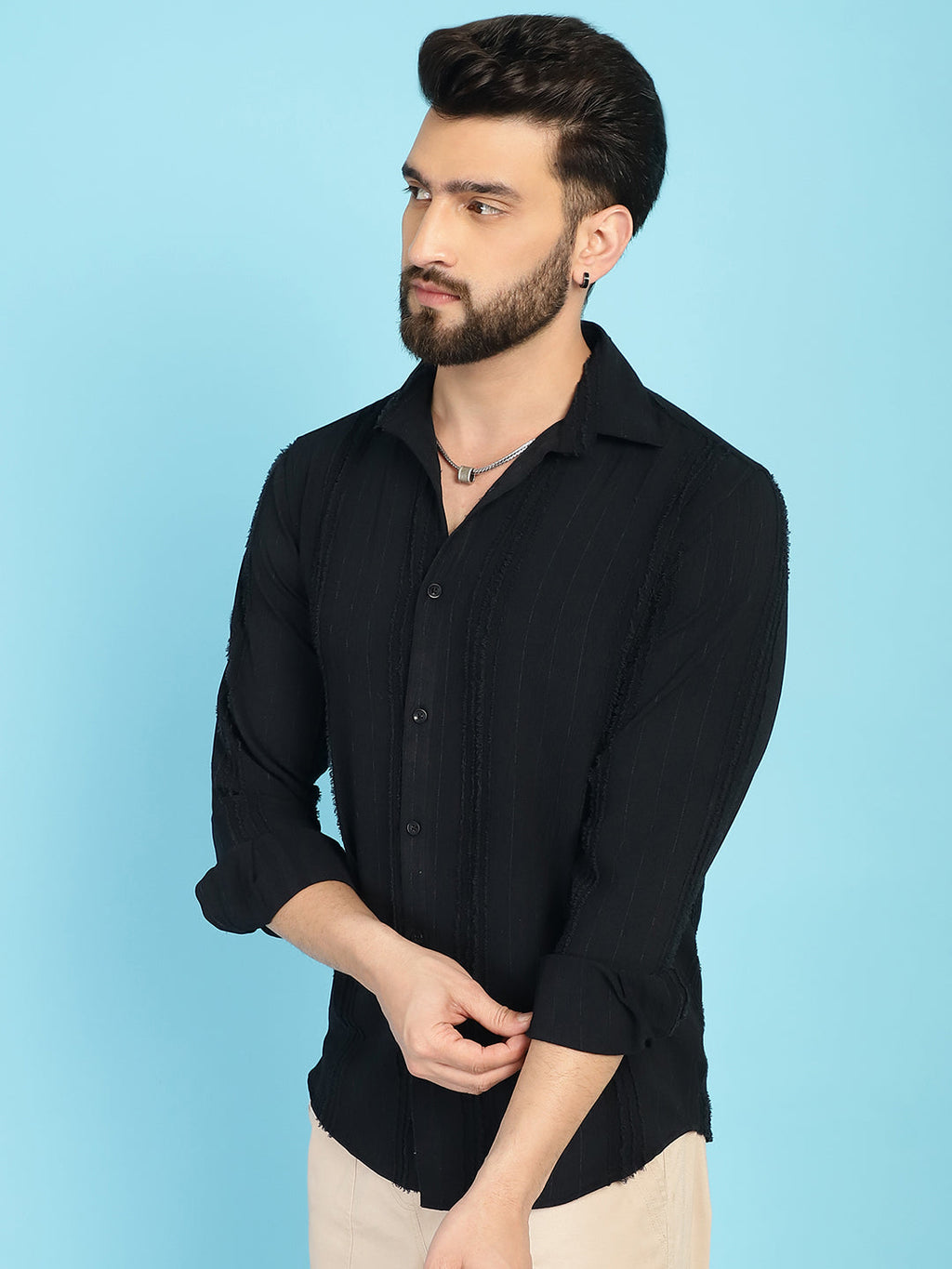 Indian Needle Men's Self Design Casual Shirt - Black